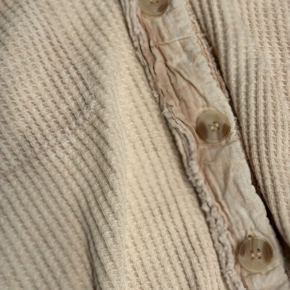 Free People One Scout Jacket Shacket Waffle Thermal Knit Slouchy Nude Sand - Picture 13 of 16